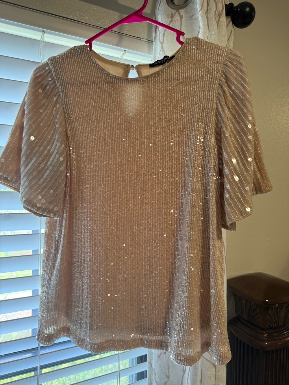 Sequin Flutter Sleeve Top - Champagne